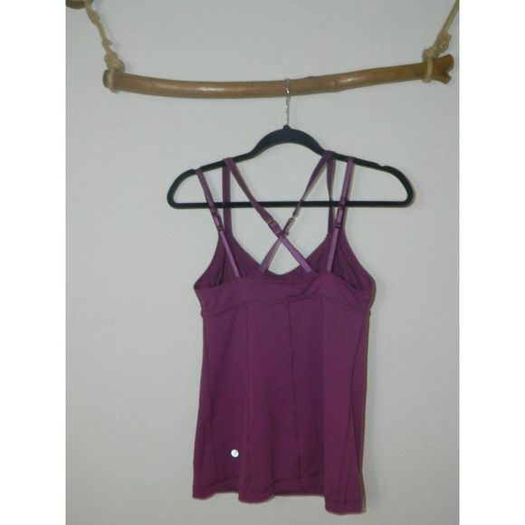 Lululemon Athletica Tank Top Women's Purple Size 8 Cross Back Built-In Bra - Picture 2 of 7
